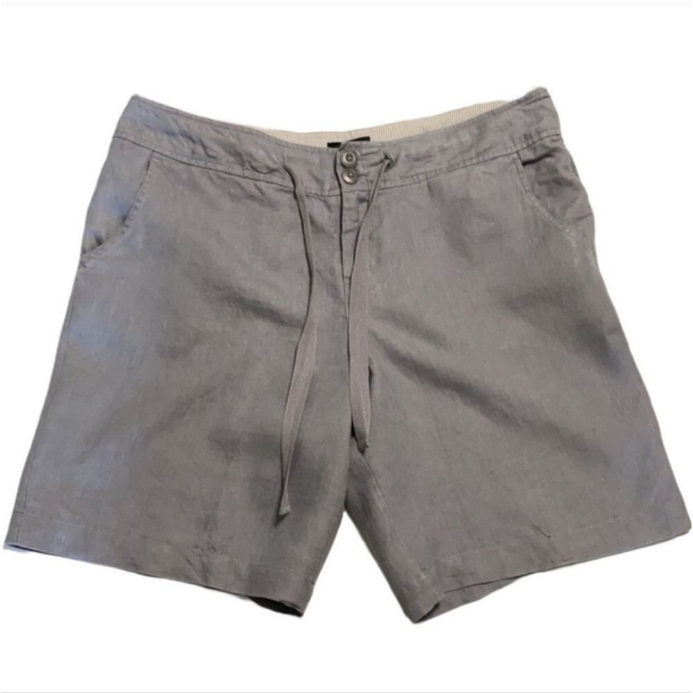 JNY Gray Linen Zip Fly Drawstring Shorts Pockets Women Size 10